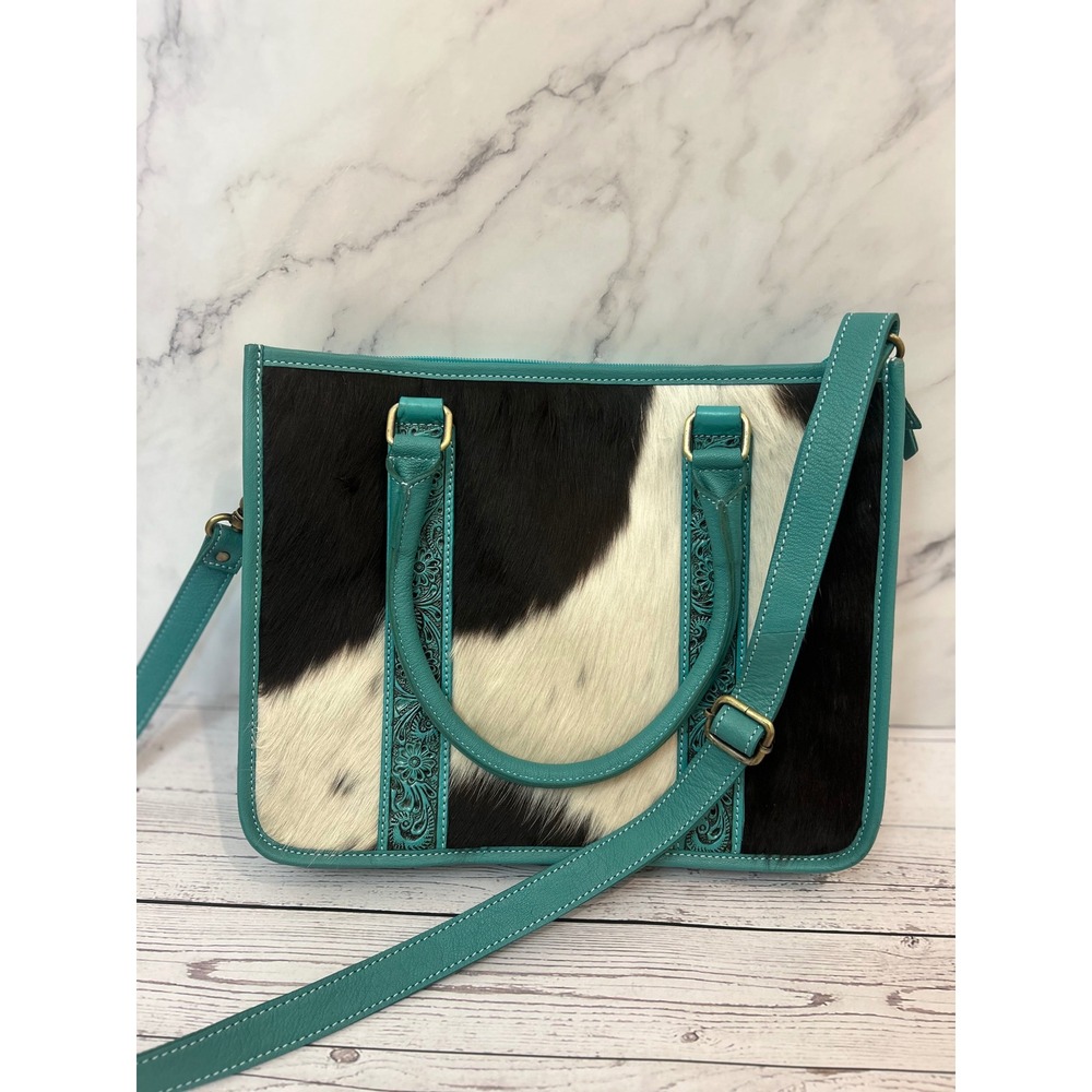 American Bison Teal Leather Cowhide Tooled Western Concealed Carry Purse